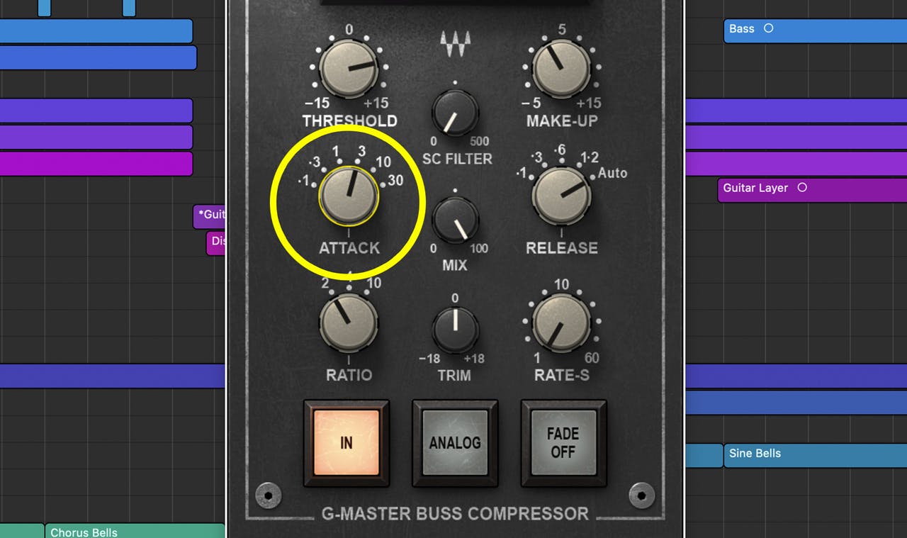 SSL Buss Compressorでのアタックスピードの設定
