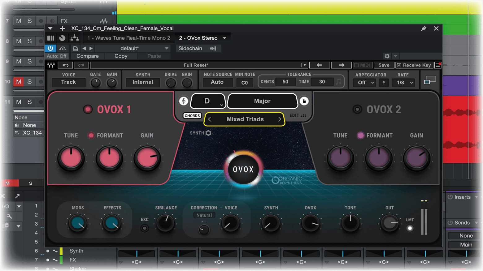 DAWにロックされたキーとスケール設定でWaves OVoxのプリセットを切り替える