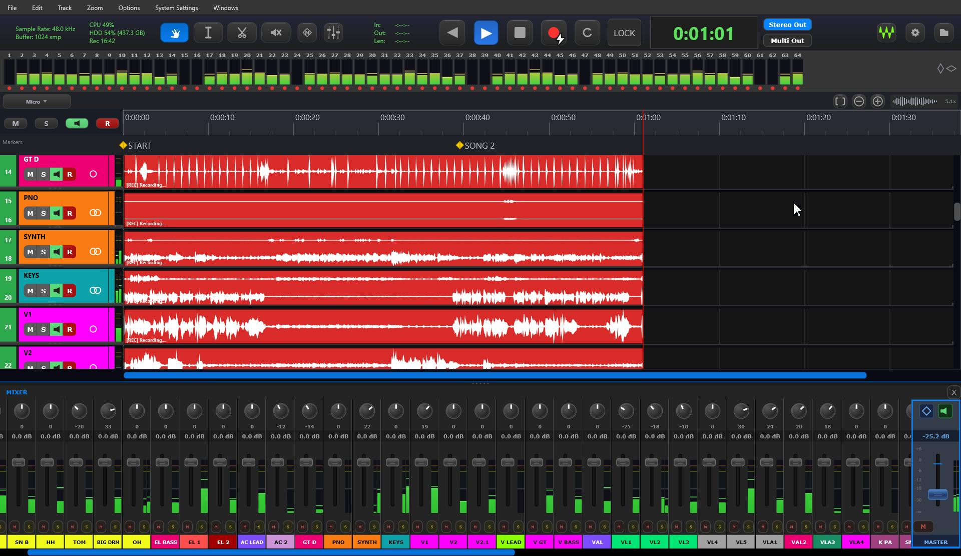 Tracks Live 2.0 画面：録音中の表示
