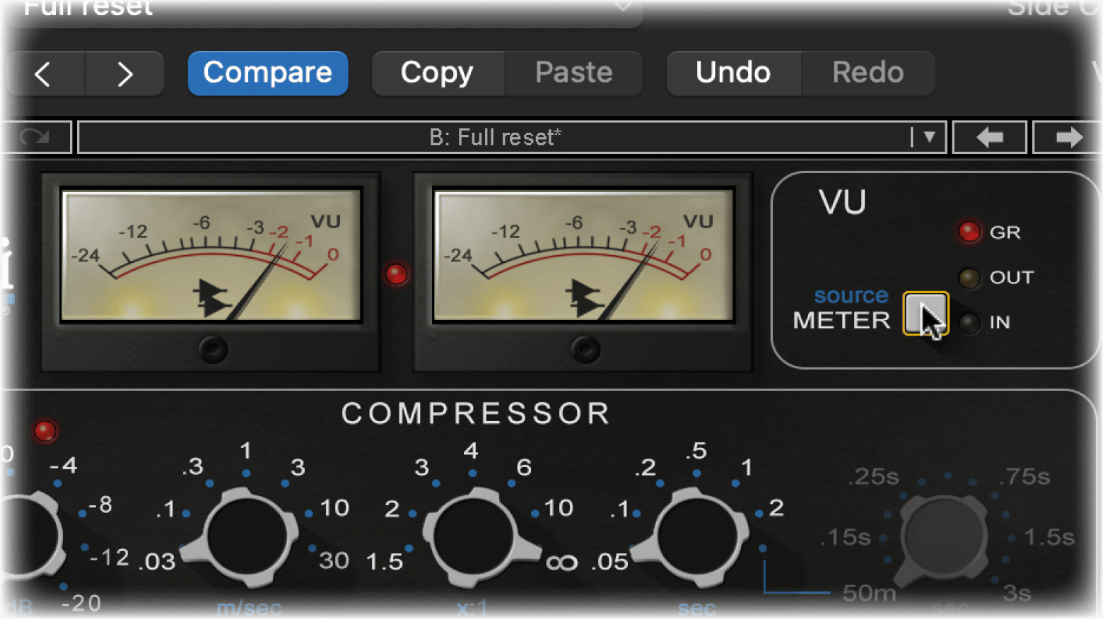 API 2500プラグインのVUメーター