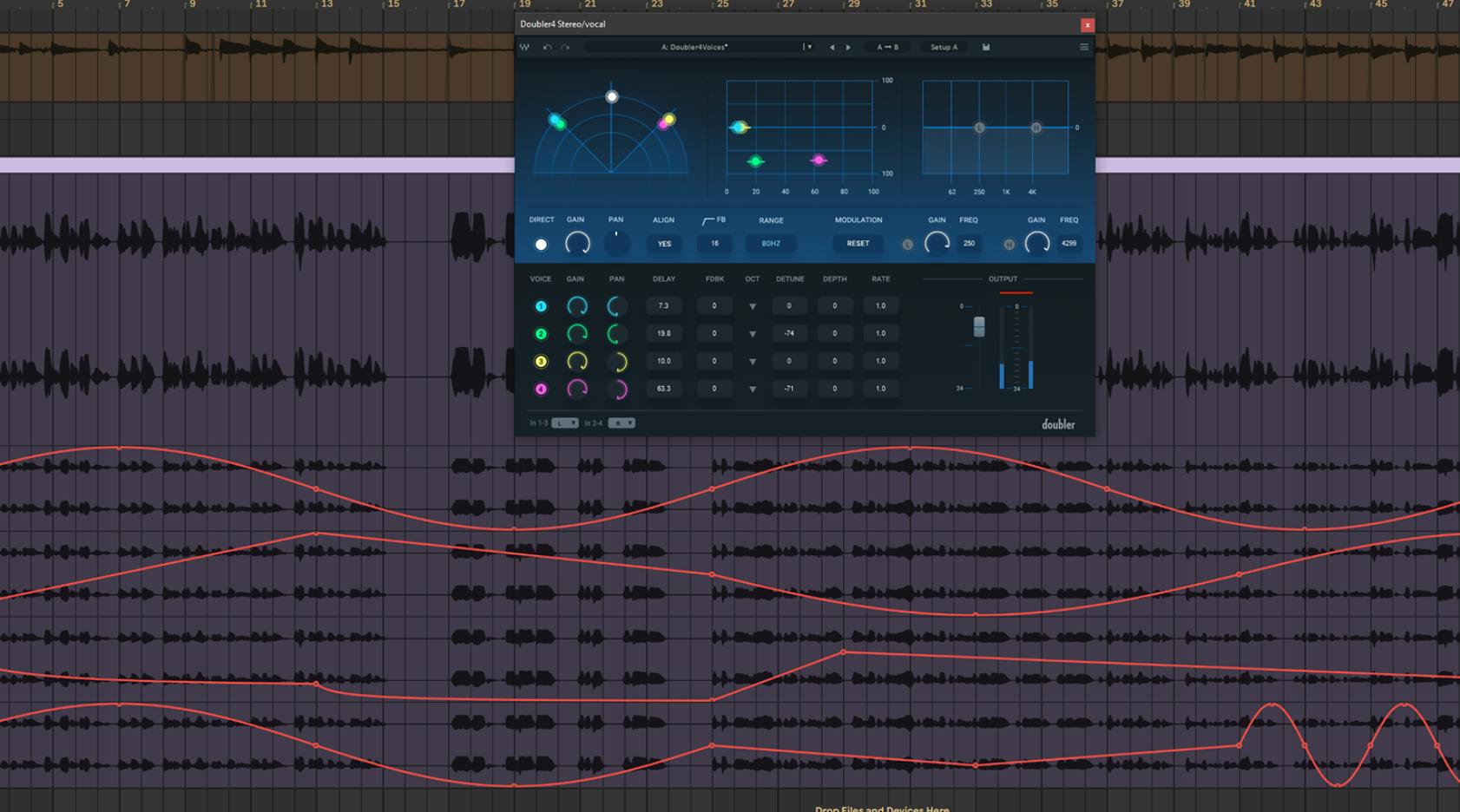 Ableton Liveのプロジェクトで4本のオートメーションレーンを表示した画面