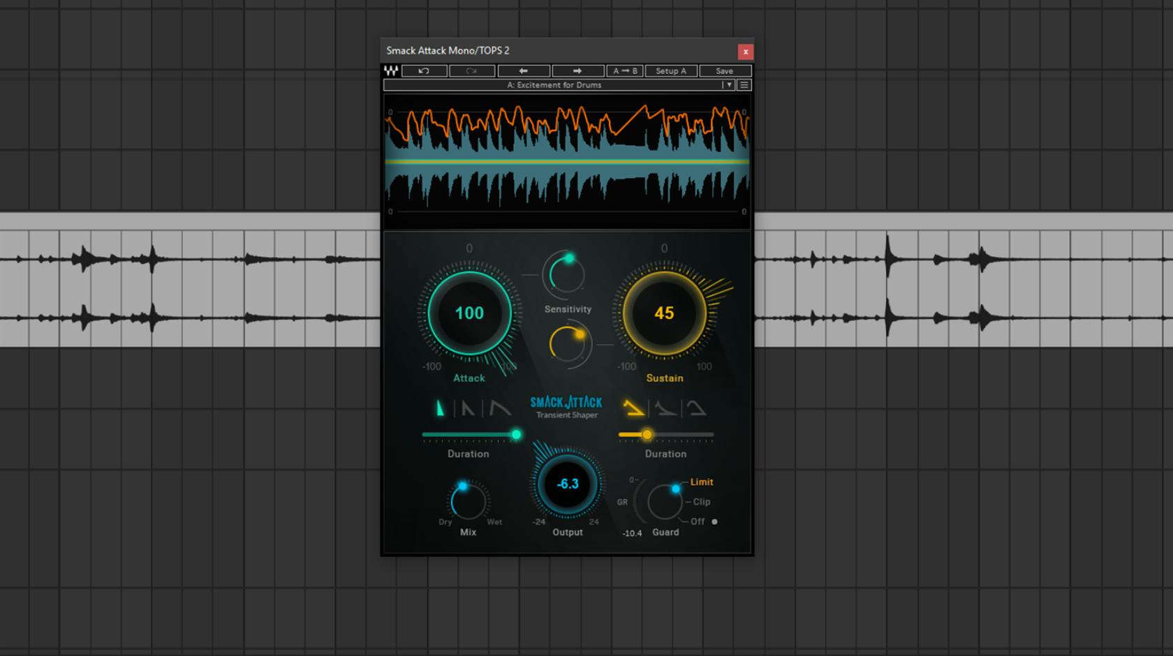 Ableton Liveのプロジェクト内のドラムチャンネルでWaves Smack Attackを使用している画面
